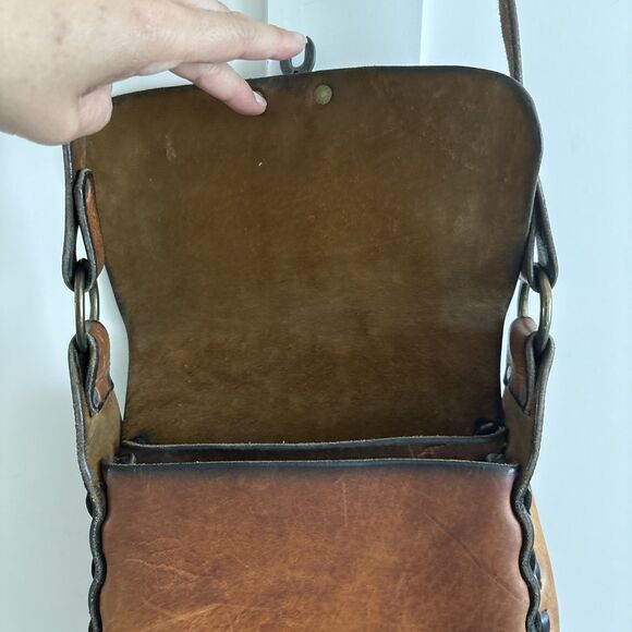 VTG Boho Thick Leather Latch Handmade Saddle Bag 70s Crossbody Purse - Picture 12 of 16